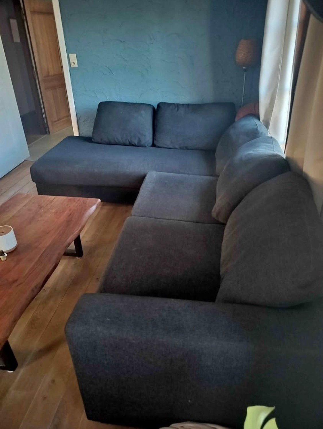 Canapé avec méridienne et pouf, Enlèvement, Utilisé, Tissus