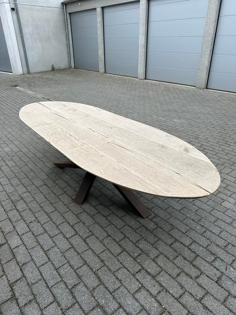 Eikel tafel met stalen onderstel., Rustiek, Chêne, 100 à 150 cm, Enlèvement