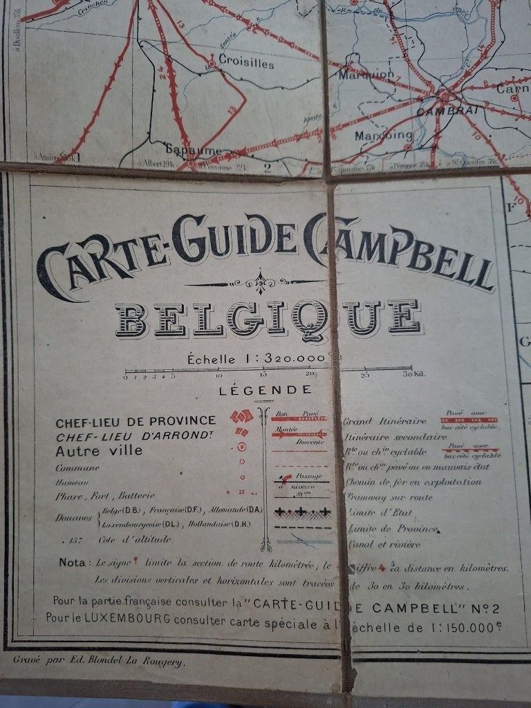 Oude wegenkaart België Carte Guide Campbell, Gelezen, Ophalen of Verzenden, Landkaart, 1800 tot 2000