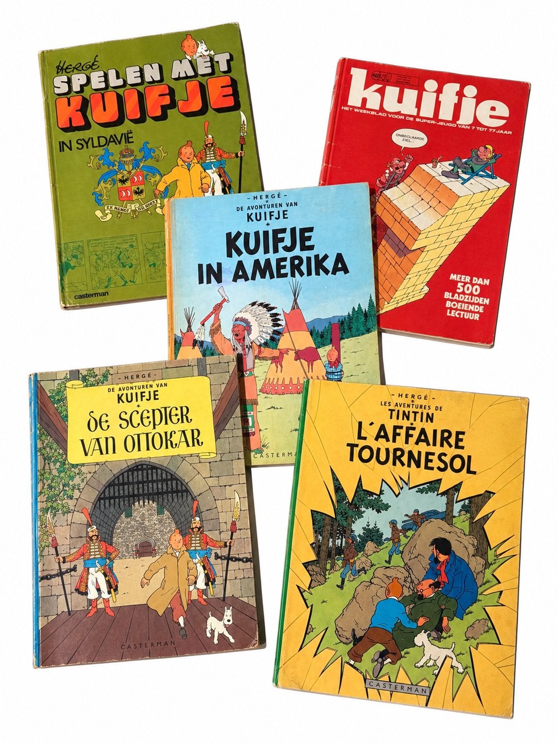 Kuifje – 5 vintage strips van Hergé, Boeken, Meerdere stripboeken, Ophalen of Verzenden, Gelezen