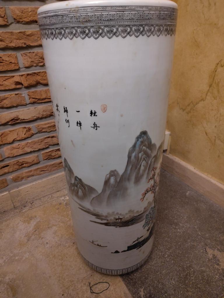 Grand porte-parapluie/vase de sol en porcelaine chinoise, Enlèvement