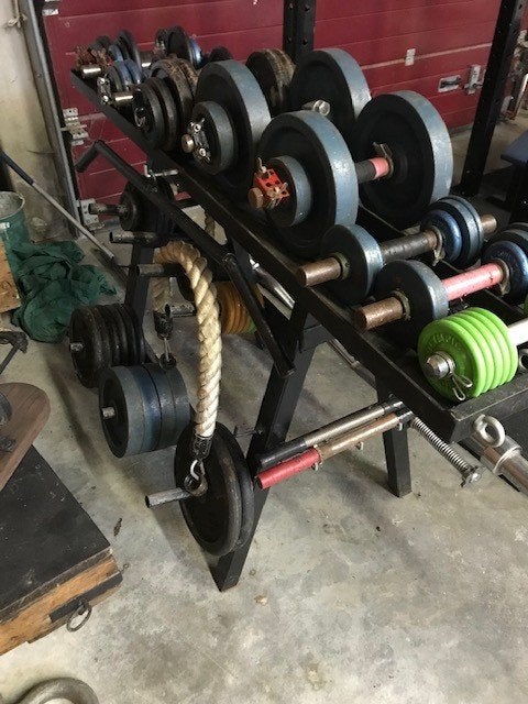 haltères avec table et poids, Sports & Fitness, Enlèvement, Utilisé, Haltère