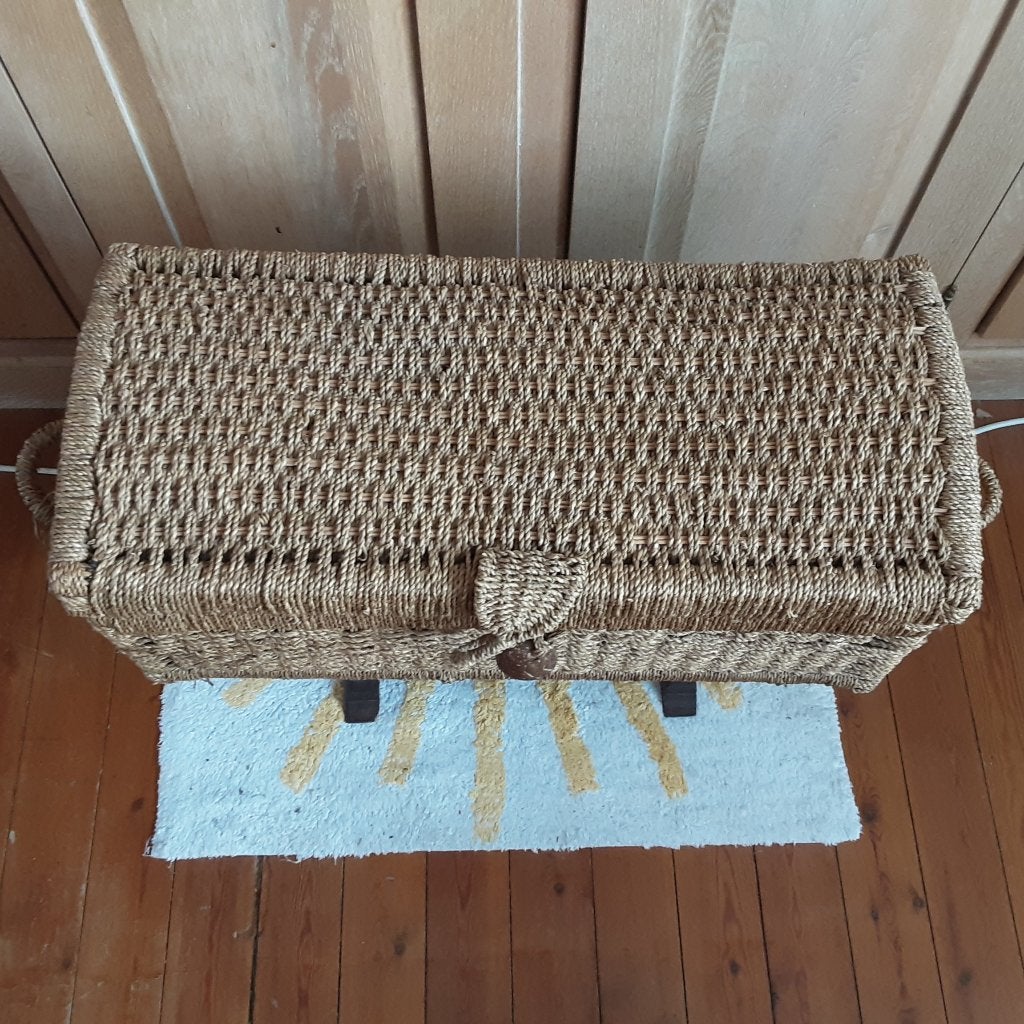 Grote oude rieten kist opbergdoos te vernieuwen, Ophalen of Verzenden, Gebruikt, Met deksel