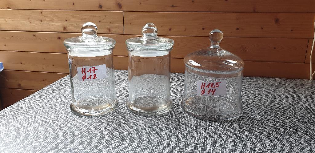 3 glazen bokalen met deksel, Ophalen of Verzenden, Zo goed als nieuw, Glas, Overige typen