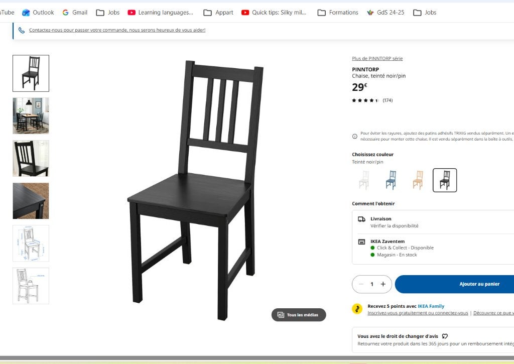 IKEA Pinntorp stoel (zwart/grenen) - stoel, Ophalen, Gebruikt, Zwart, Twee