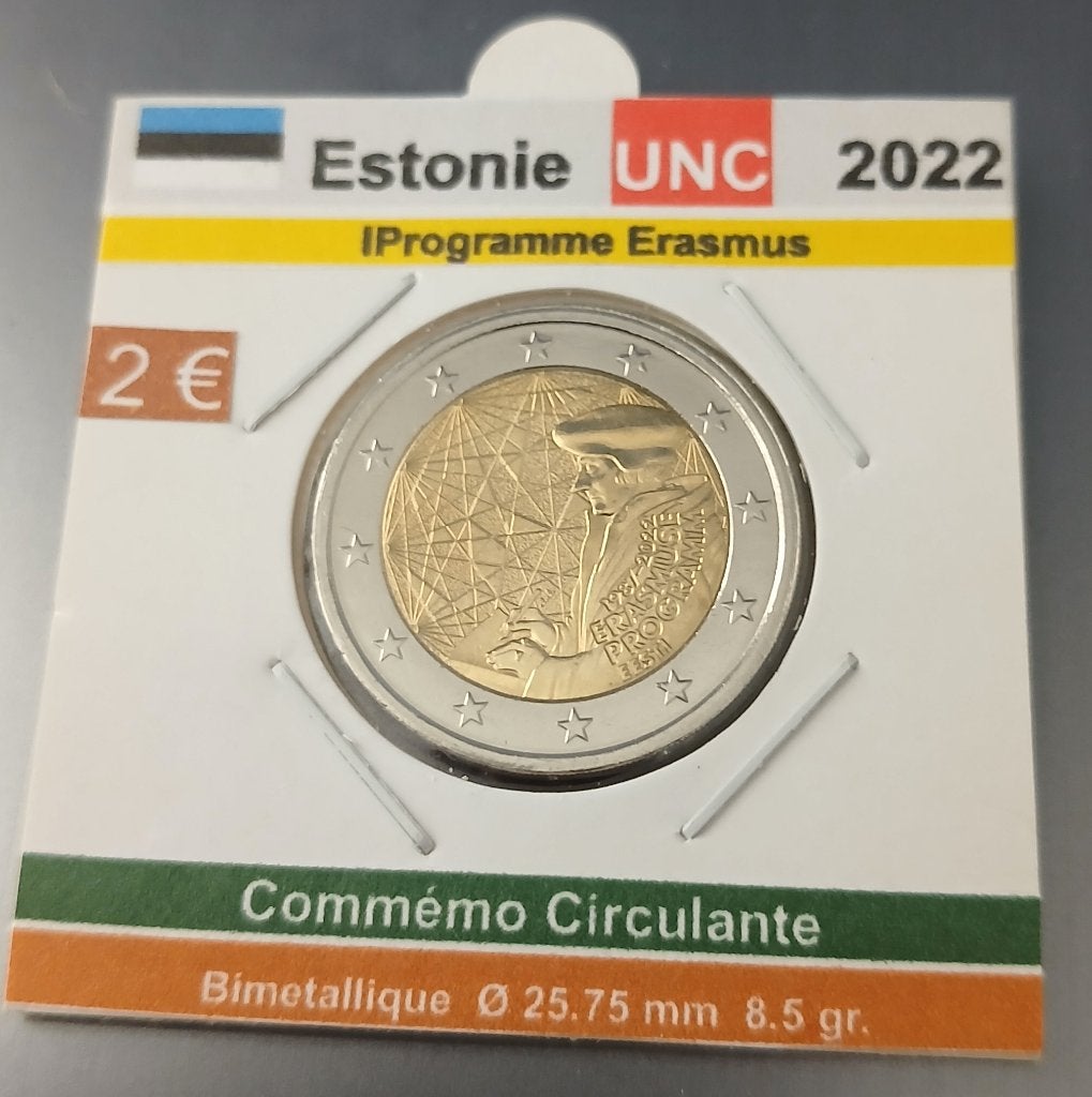ESTONIE 2 €uros programme Erasmus année 2022 UNC, Timbres & Monnaies, Envoi, Estonie, 2 euros, Monnaie en vrac