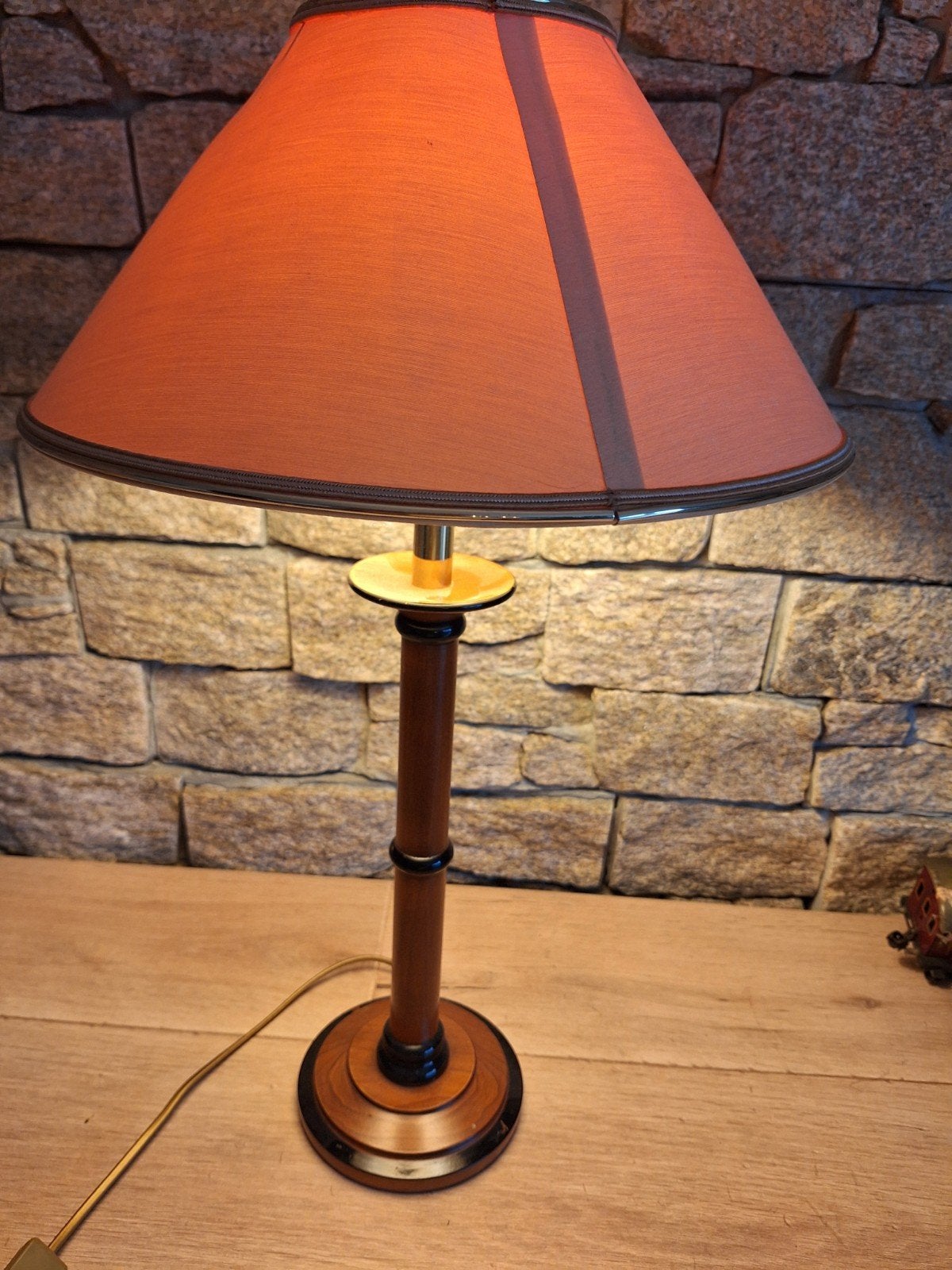 Titre : Paire de lampes vintage L. Drimmer – Bois, laiton, Enlèvement, Utilisé, Lampe de chevet