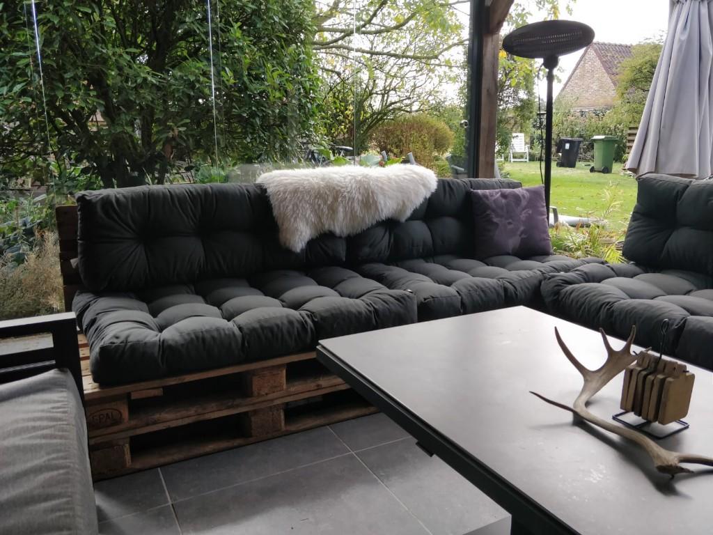 Lounge, Tuin en Terras, Tuinsets en Loungesets, Zo goed als nieuw, Loungeset, Hout, 4 zitplaatsen, Bank, Ophalen