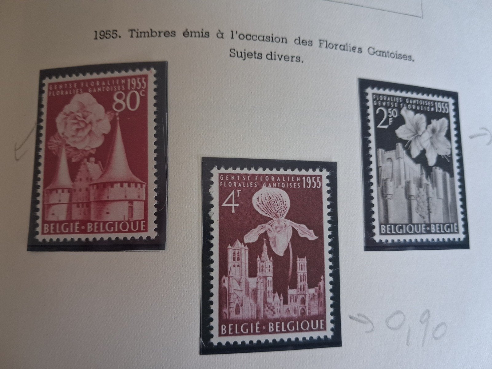1955 timbres divers Floralies gantoises., Timbres & Monnaies, Timbres | Europe | Belgique, Enlèvement ou Envoi