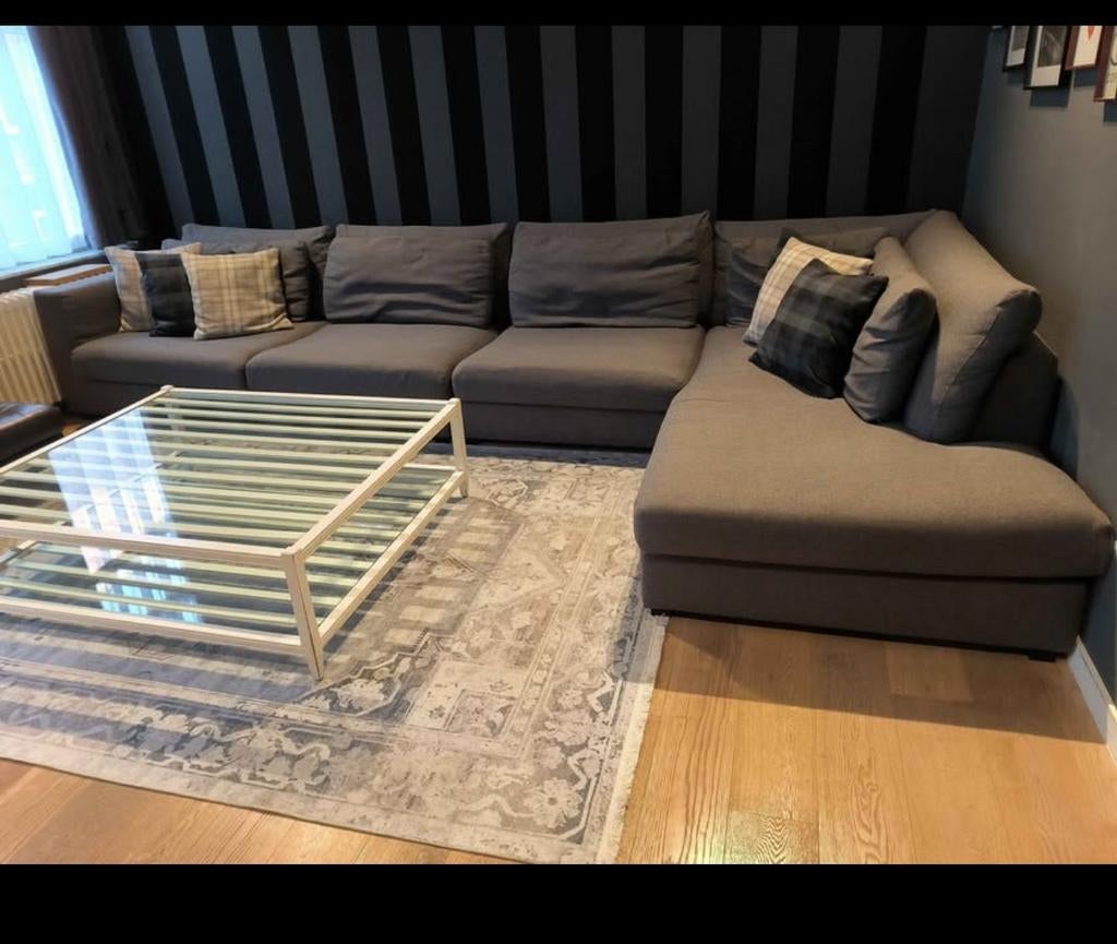 Canapé d'angle avec méridienne en tissu gris foncé, Enlèvement, Utilisé, Tissus