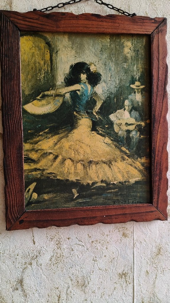 Peinture danseuse de Flamenco, Enlèvement, Bois, Encadré, Portrait