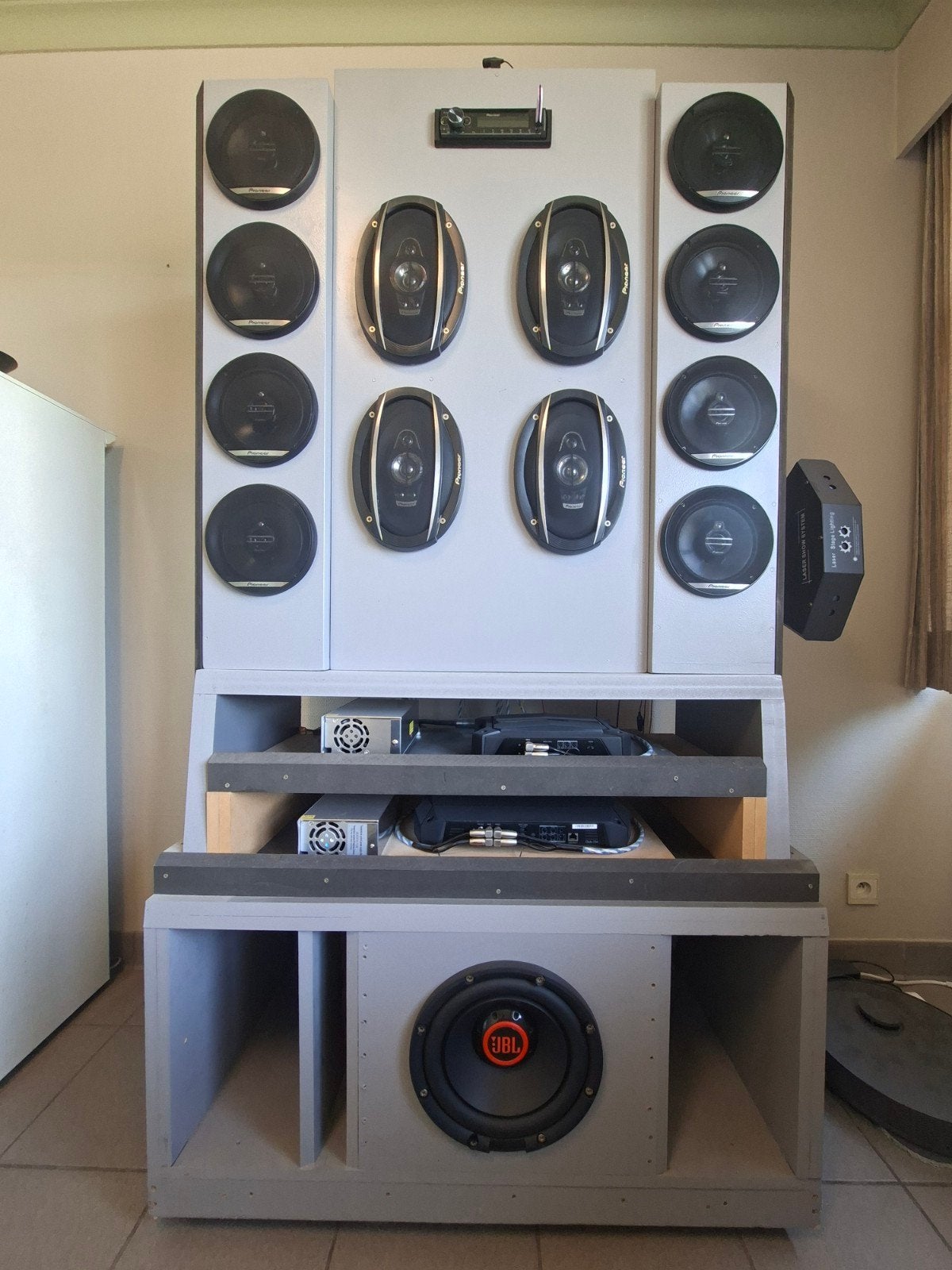 Zelgemaakte Pioneer sound installatie, Audio, Tv en Foto, Luidsprekerboxen, Ophalen of Verzenden, Subwoofer, JBL