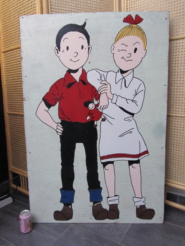 Suske en Wiske artwork (122 x 81 cm) - handgemaakt origineel, Antiek en Kunst, Ophalen