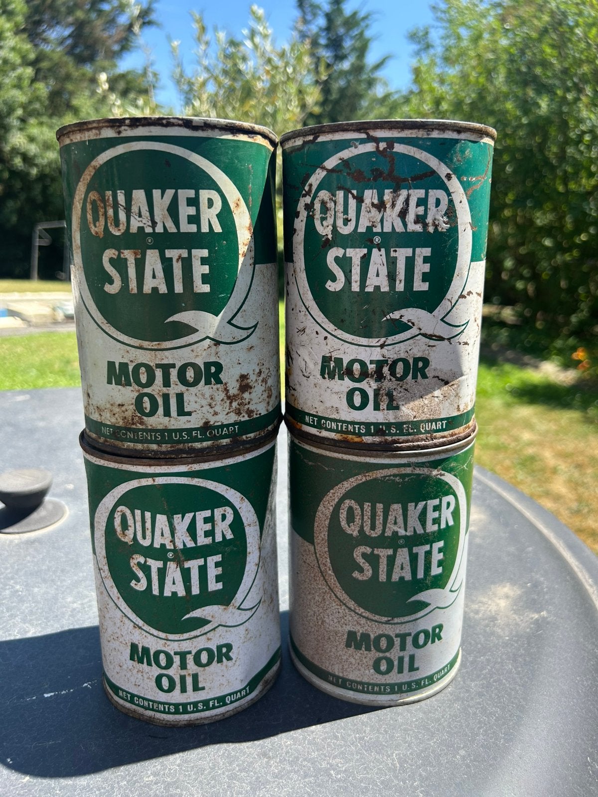 Lot de 4 bidons d’huile Quaker state olieblik olie blik oil, Ophalen of Verzenden