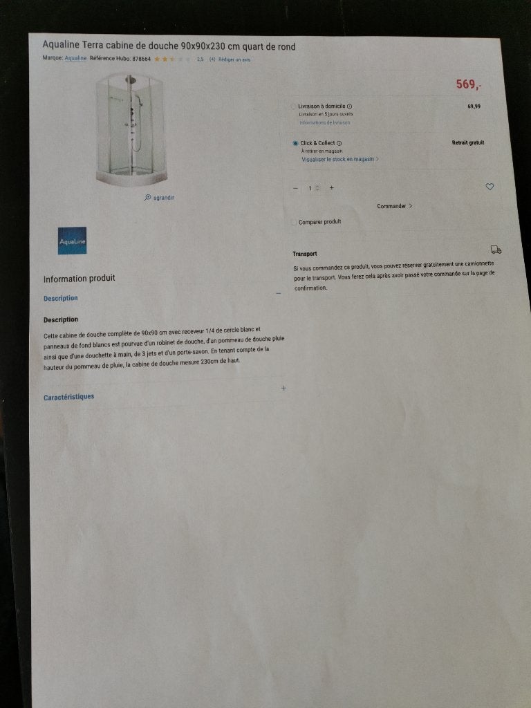 Cabine de douche quart de rond AQUALINE 90x90x230 cm, neuve., Enlèvement, Neuf, Verre, Douche