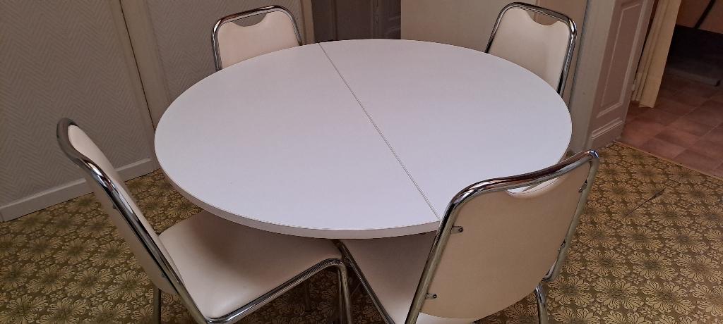 Ronde eettafel met 6 bijhorende stoelen, Huis en Inrichting, Ophalen, Gebruikt, Vijf personen of meer, Rond