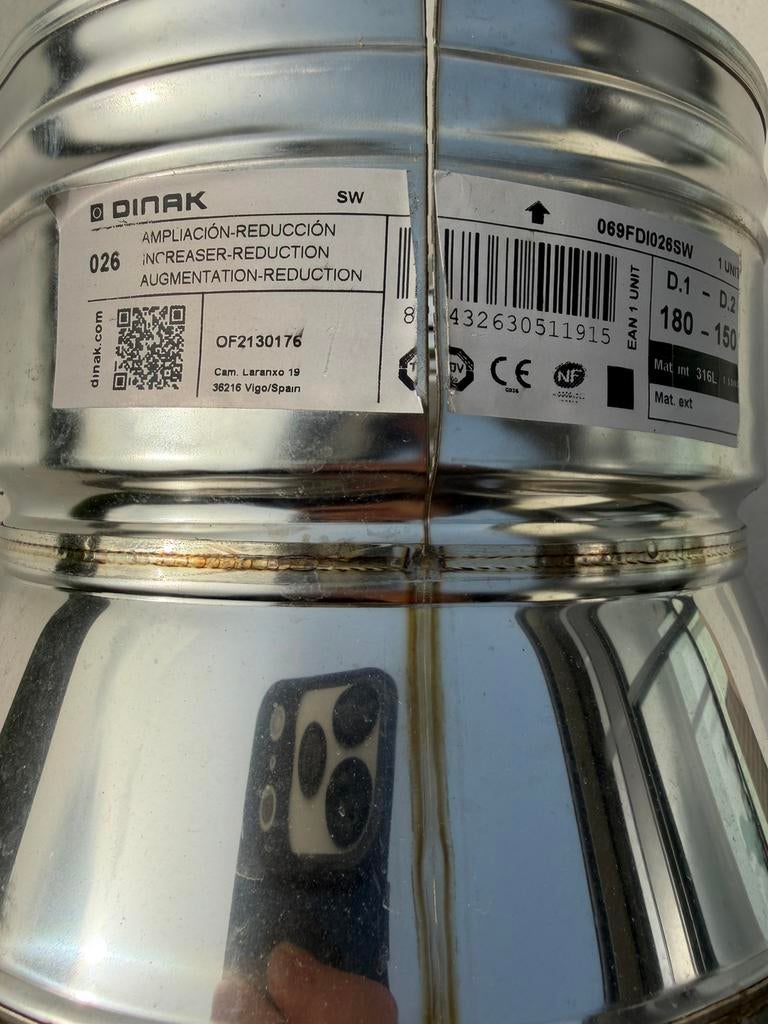 Inox reductie voor kachel / diameter 180 nr 150, Huis en Inrichting, Ophalen, Nieuw
