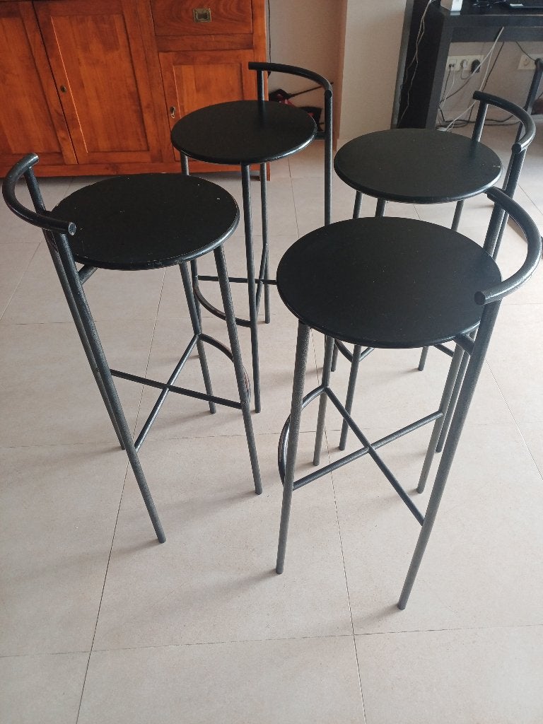 Barkrukken zwart 4 stuks, Huis en Inrichting, Ophalen, Gebruikt, Met voetsteun, 60 tot 90 cm