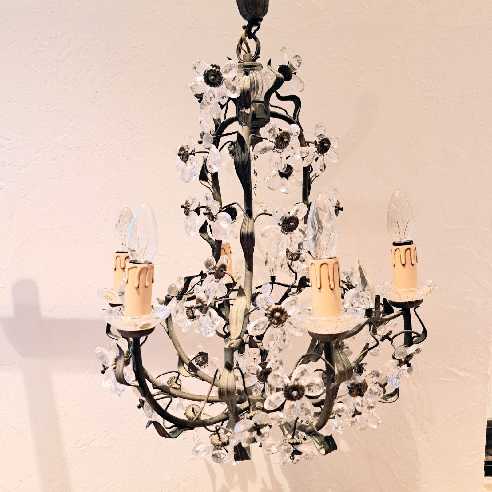 Prachtige zware vintage Italiaanse kroonluchter – 6 armen –, Huis en Inrichting, Lampen | Kroonluchters, Ophalen of Verzenden