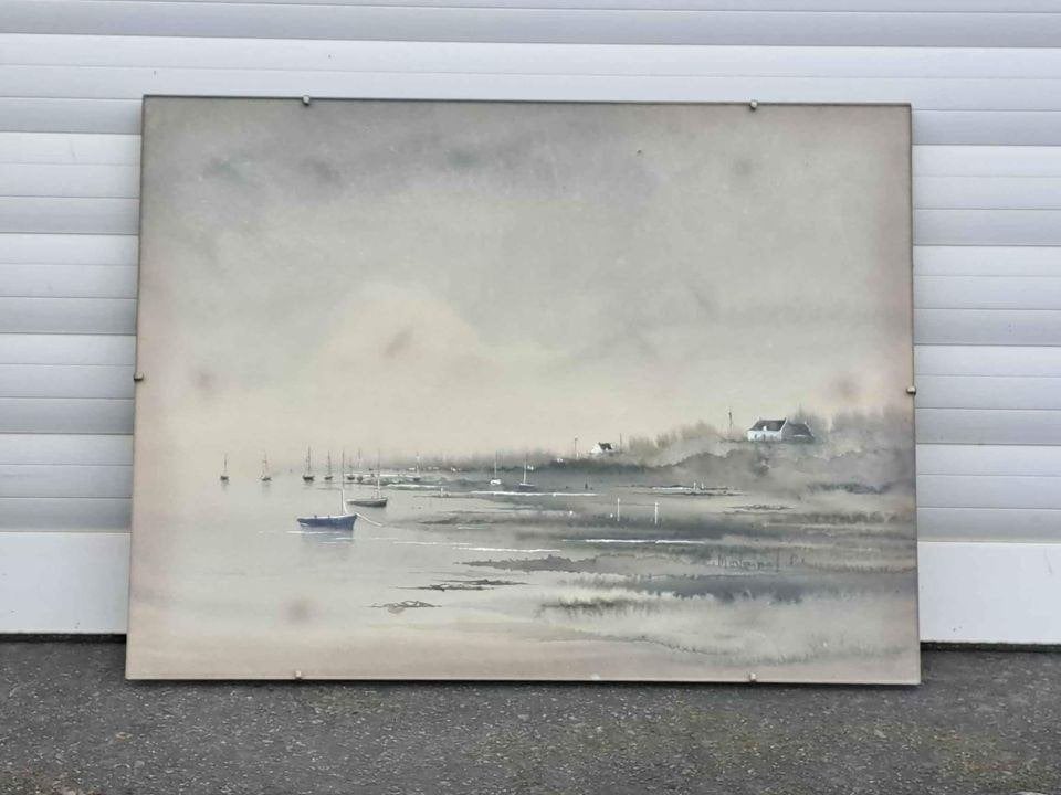 Aquarelle marine signe morlaine, Antiquités & Art, Enlèvement ou Envoi, Aquarelle