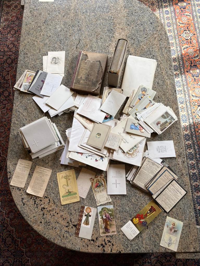 Collectie oude dood en communie, prentjes en oude testament, Verzamelen, Ophalen, 1940 tot 1960, Gebruikt, Prent