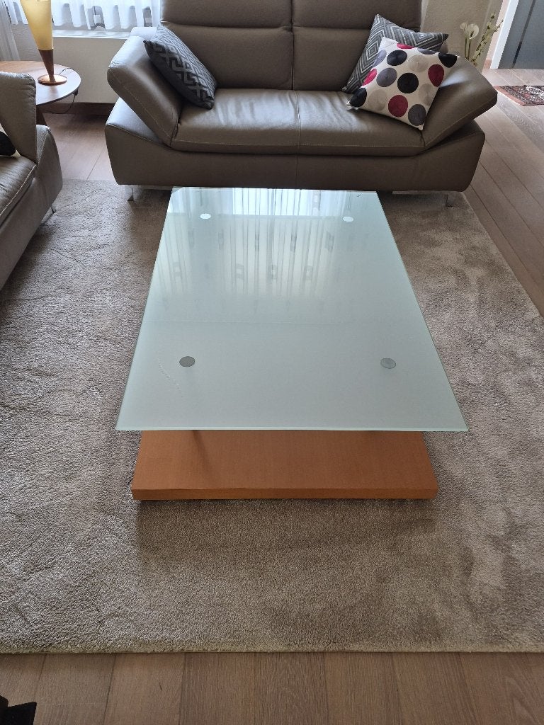Salontafel op wieltjes, Ophalen, 100 tot 150 cm, Glas, 50 tot 100 cm