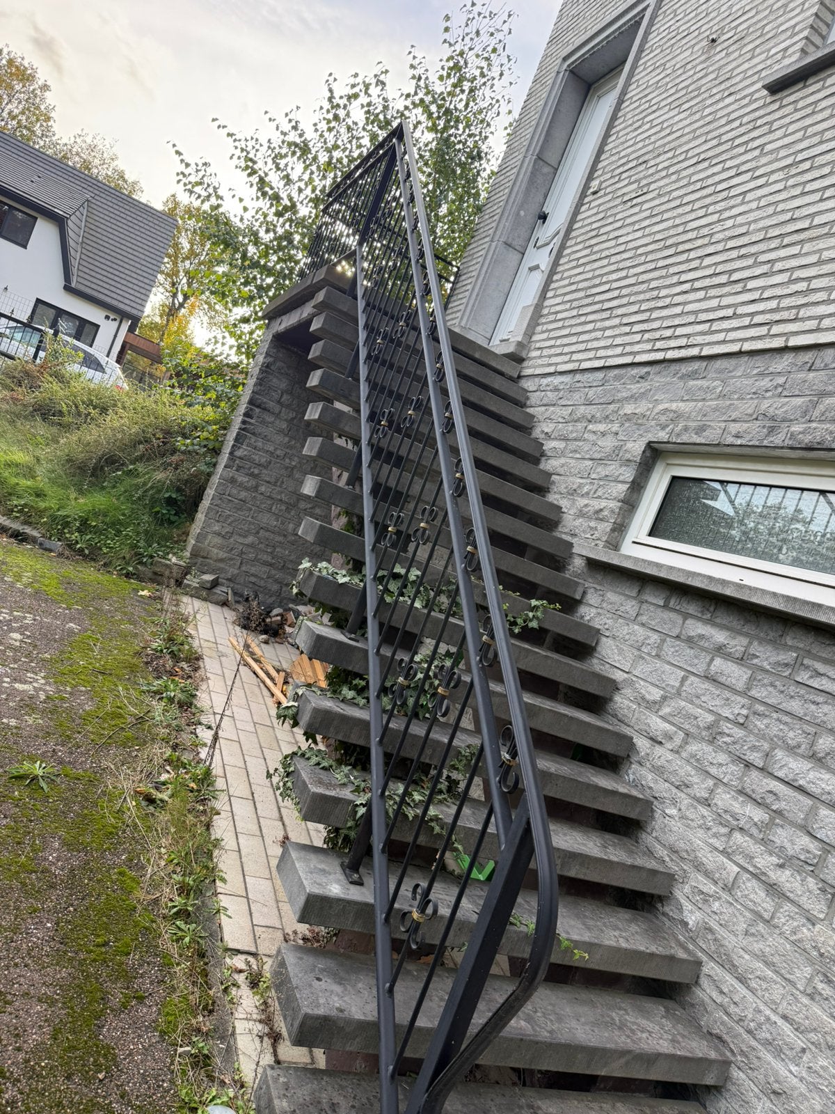 Solide siersmeedijzeren trapleuning + bordeshekwerk, Ophalen, Gebruikt