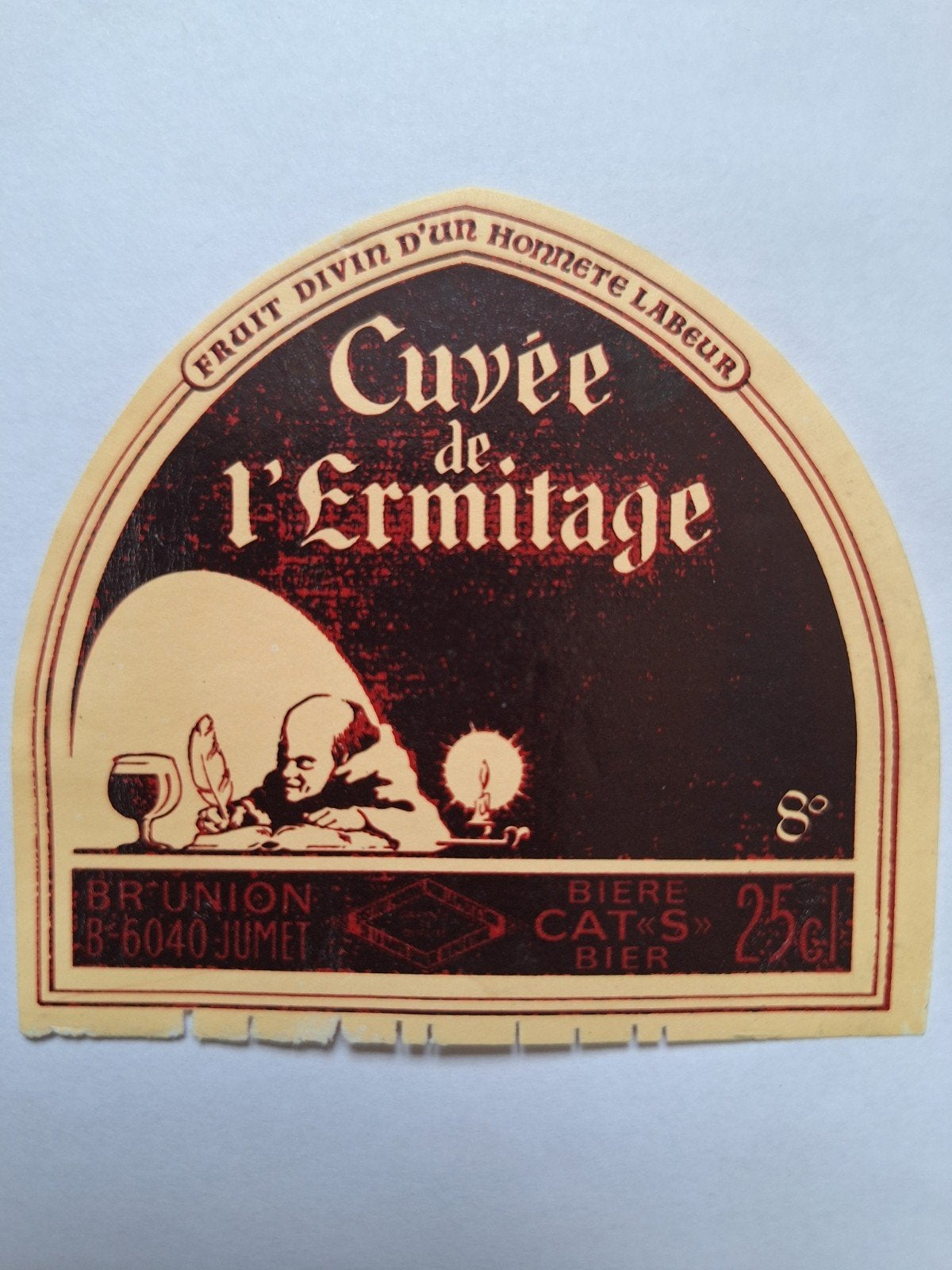 Oud bieretiket cuvée de l'ermitage brouwerij Union Jumet, Ophalen of Verzenden