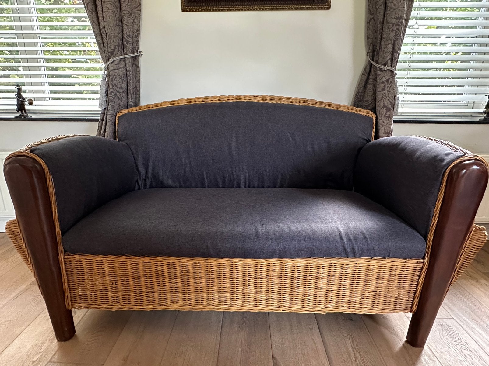 Comfortabele 2-zits zetel met gevlochten rotan/riet, Ophalen, Gebruikt, Tweepersoons, Hout