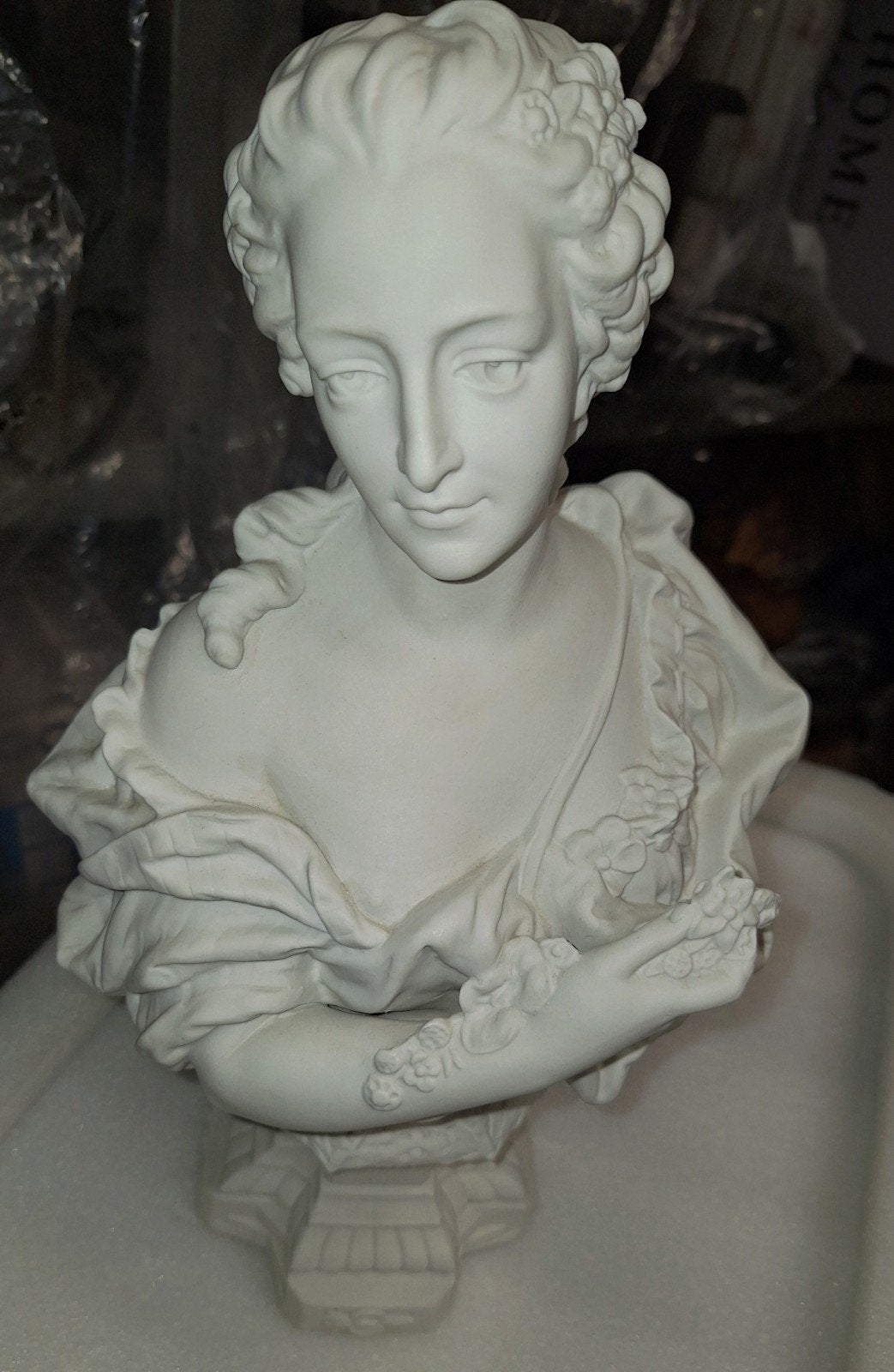 • Vintage Bisquit Porselein Borstbeeld Madame de Pompadour (, Statue, Enlèvement ou Envoi, Fait main, Femme