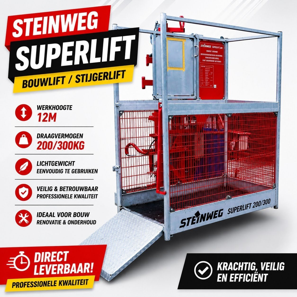 Steinweg Superlift S 300 kg Bouw-, Stijger-, Goederen-Lift, Doe-het-zelf en Bouw, Ophalen, Zo goed als nieuw, Bouwlift