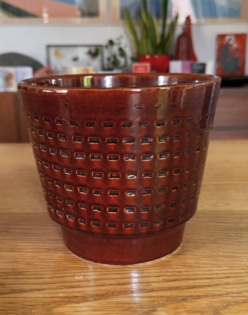 Pot de fleurs vintage en glaçure marron, Enlèvement ou Envoi