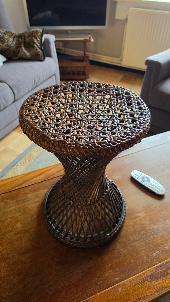 Tabouret tamtam diabolo ronde gewoven kruk 1950 antiek, Enlèvement, Utilisé, Bois