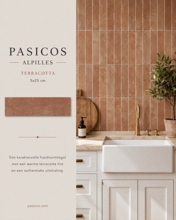 Olivia terracotta 5x25 handvormtegels direct uit voorraad, Overige merken, Verzenden, Overige kleuren, Overige typen