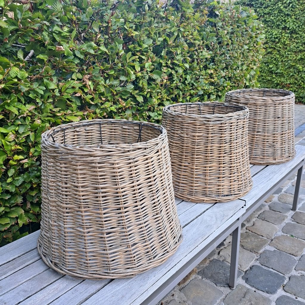Rotan lampenkap 3 stuks, Maison & Meubles, Lampes | Abat-jour, Suspension, Gris, Matériau naturel, 35 cm