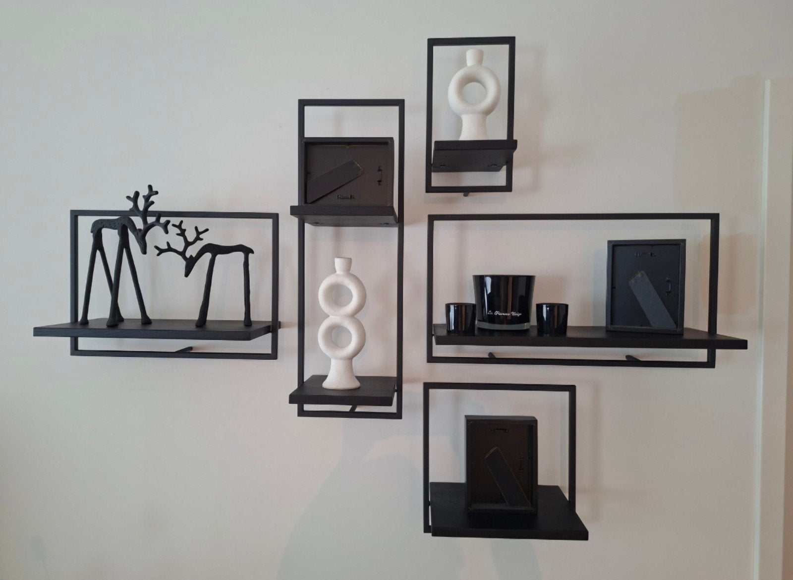 set van 5 planken eiken/zwart/metaal, Ophalen, Zo goed als nieuw