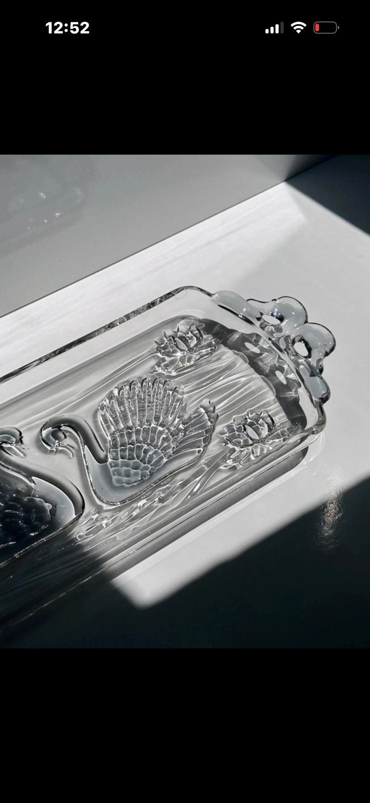 Long bol vintage en verre avec relief de cygne, Enlèvement ou Envoi