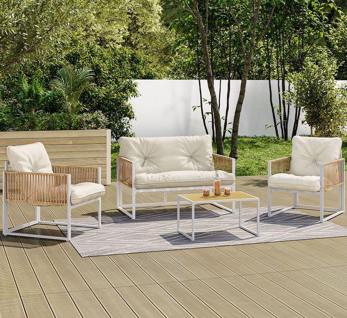 4-zits Nieuwe tuinset van wit staal en rotan, Ophalen, Rotan, Nieuw, Tuinset