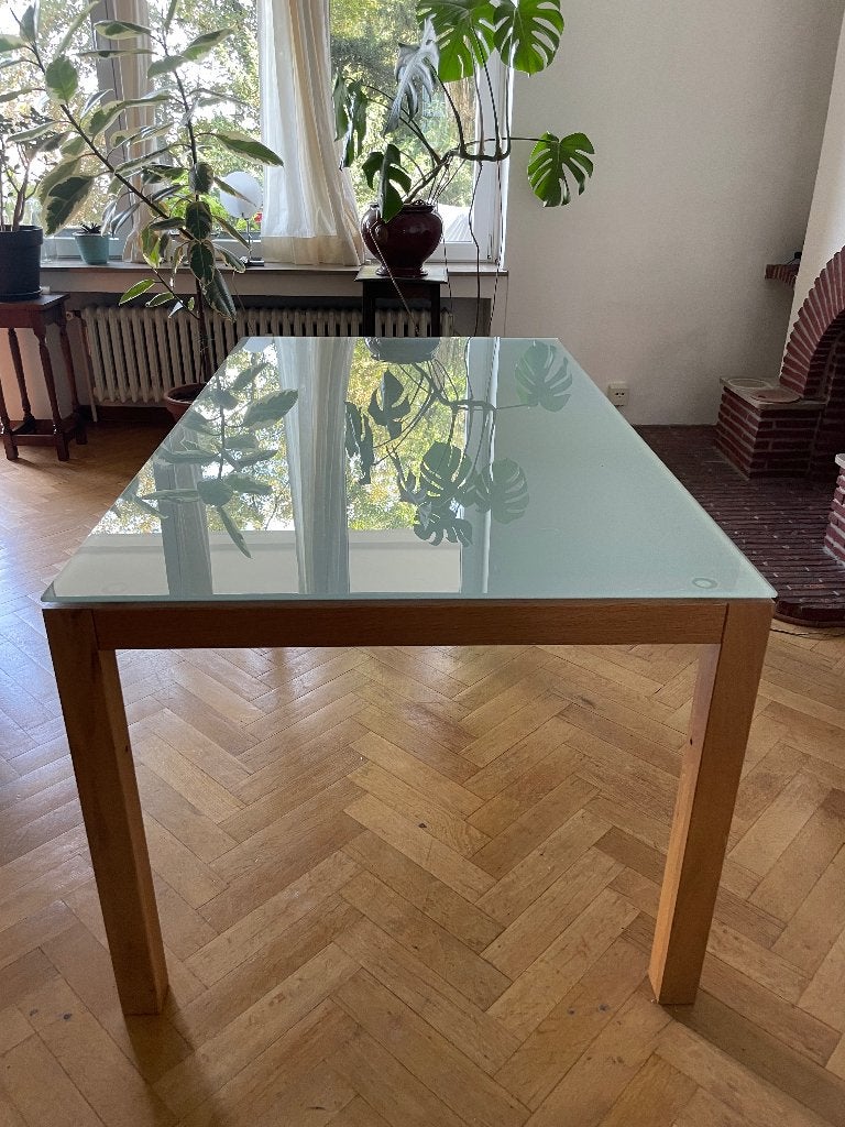 Table de salle a manger bois massif et verre, Maison & Meubles, Chêne, 150 à 200 cm, Cinq personnes ou plus, Enlèvement