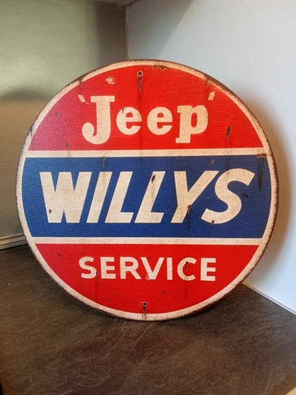 Panneau publicité garage : JEEP WILLYS SERVICE, Collections, Enlèvement ou Envoi