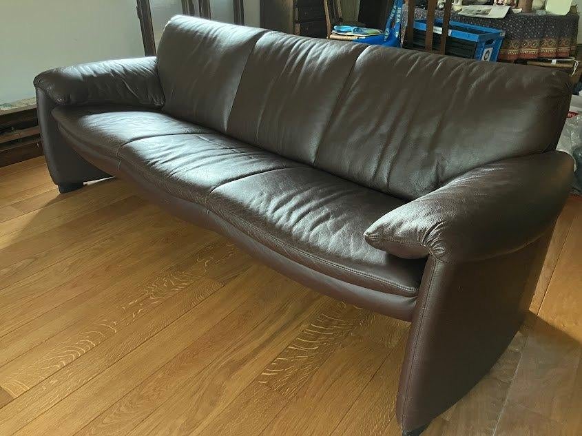Leolux Bora Bora leer 3zit, 2zit en poef, 200 à 250 cm, Banc droit, Enlèvement, Utilisé