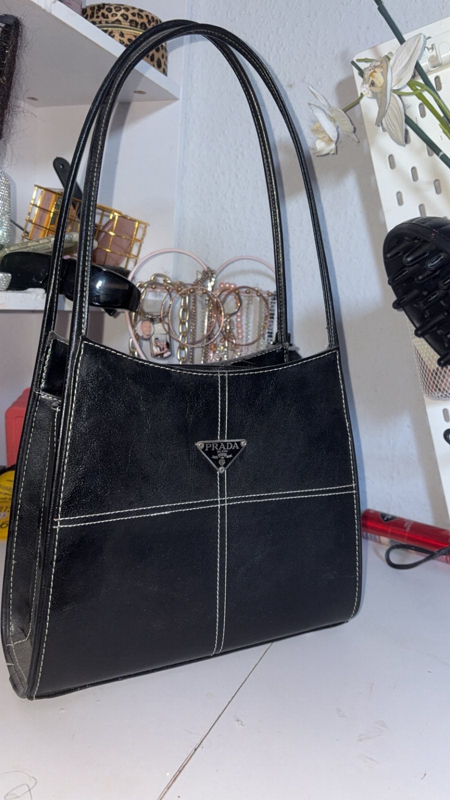 Sac prada en cuivre, Enlèvement ou Envoi, Comme neuf, Noir, Sac à main