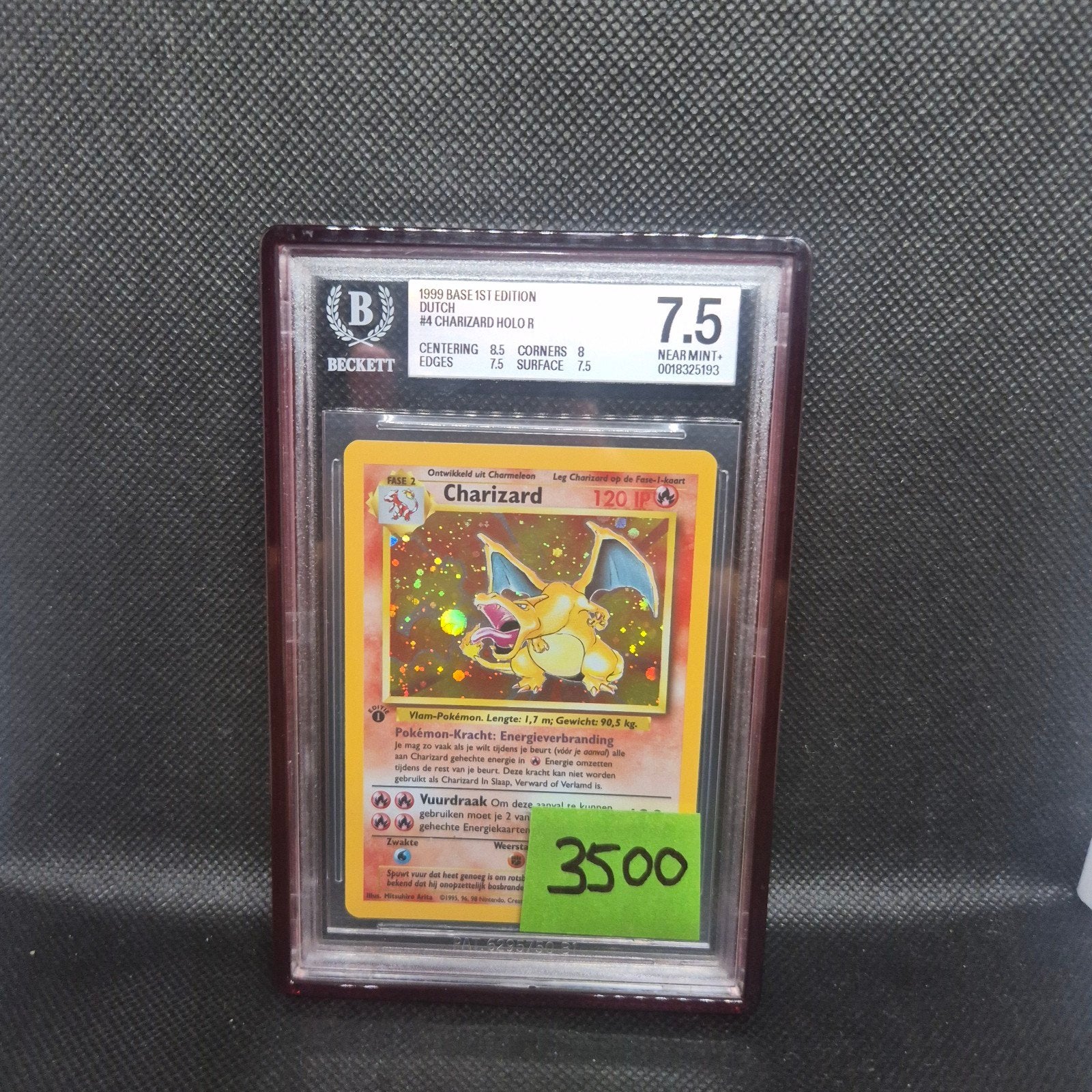 Charizard Holo NL Base 1st Edition BGS 7.5, Enlèvement ou Envoi