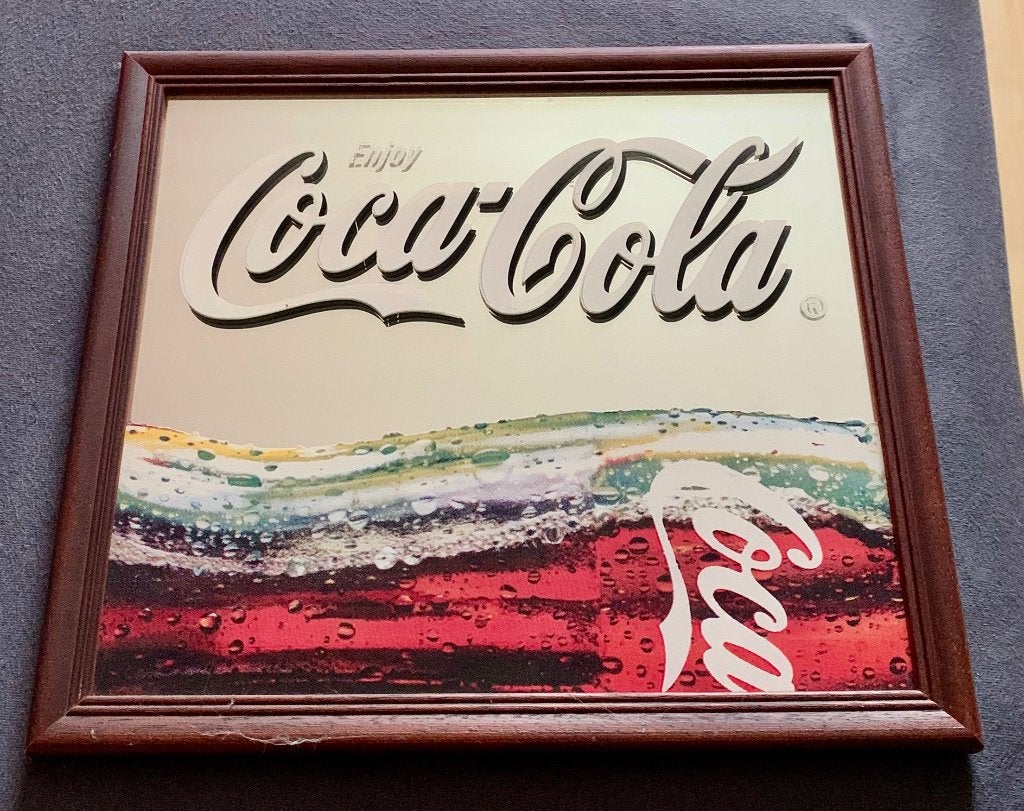 Coca Cola spiegel 29,5 cm x 33 cm origineel, Verzamelen, Ophalen, Zo goed als nieuw, Reclamebord