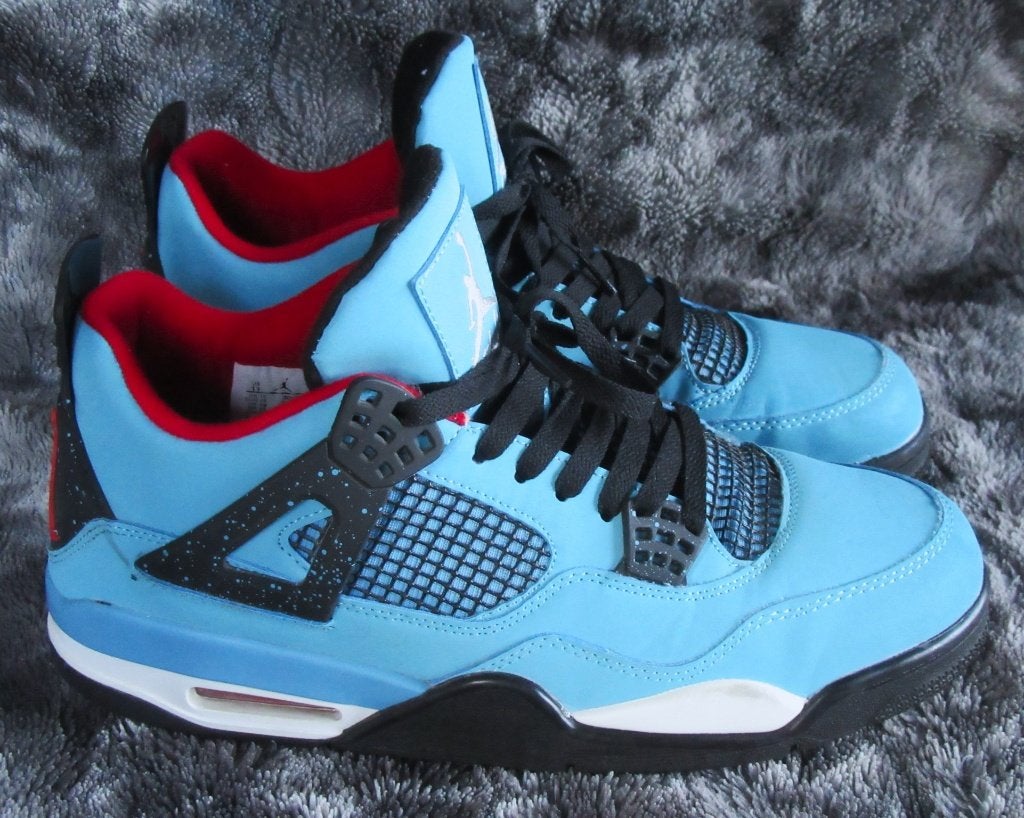 Travis Scott x Air Jordan 4 Retro ‘Cactus Jack’ Sneakers, Blauw, Ophalen of Verzenden, Sneakers, Gedragen