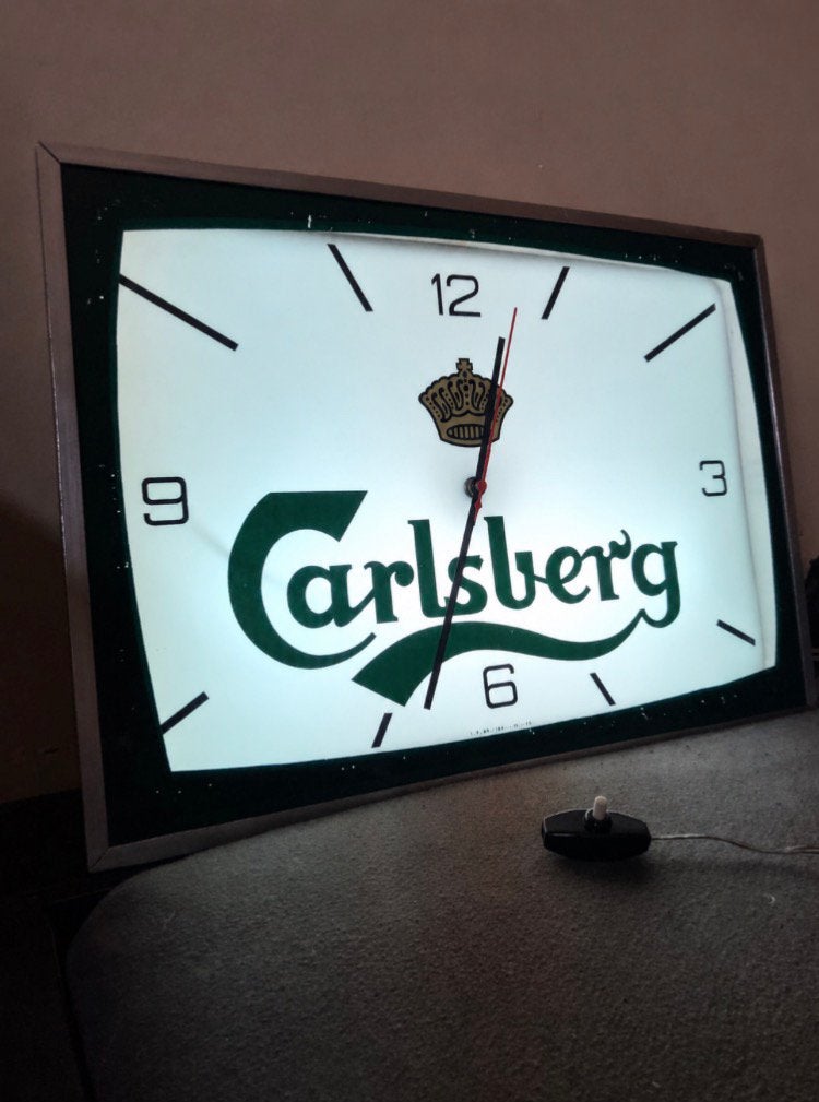 Carlsberg vintage klok met verlichting, jaren 60/70, Verzamelen, Ophalen of Verzenden, Gebruikt, Reclamebord