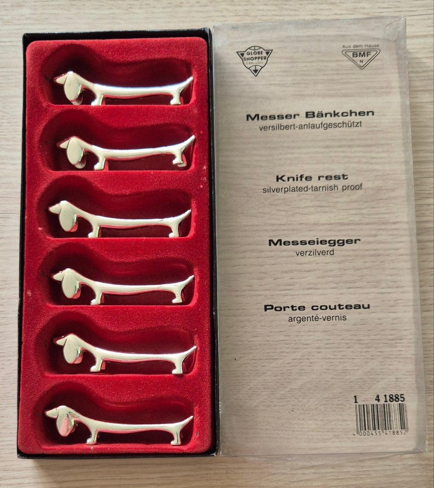 Vintage Verzilverde Teckel Messenleggers – BMF (Set van 6), Enlèvement