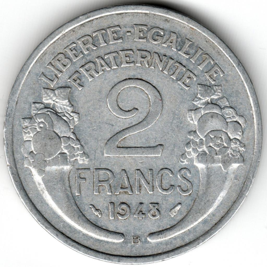 France : 2 Francs 1948 B KM#886a.2 Réf 16612, Enlèvement ou Envoi, France, Monnaie en vrac