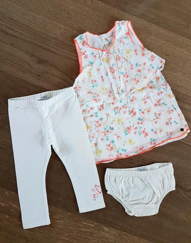 IKKS - Ensemble 3 pièces blanc + fleurs - T.18 mois/81 cm, Enlèvement ou Envoi, Utilisé, Fille, IKKS