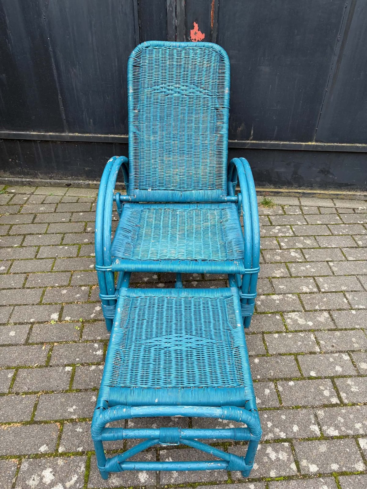 Vintage rotan loungestoel + salontafel, Ophalen, Gebruikt, Hout